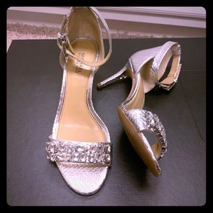 Snake print silver heels
